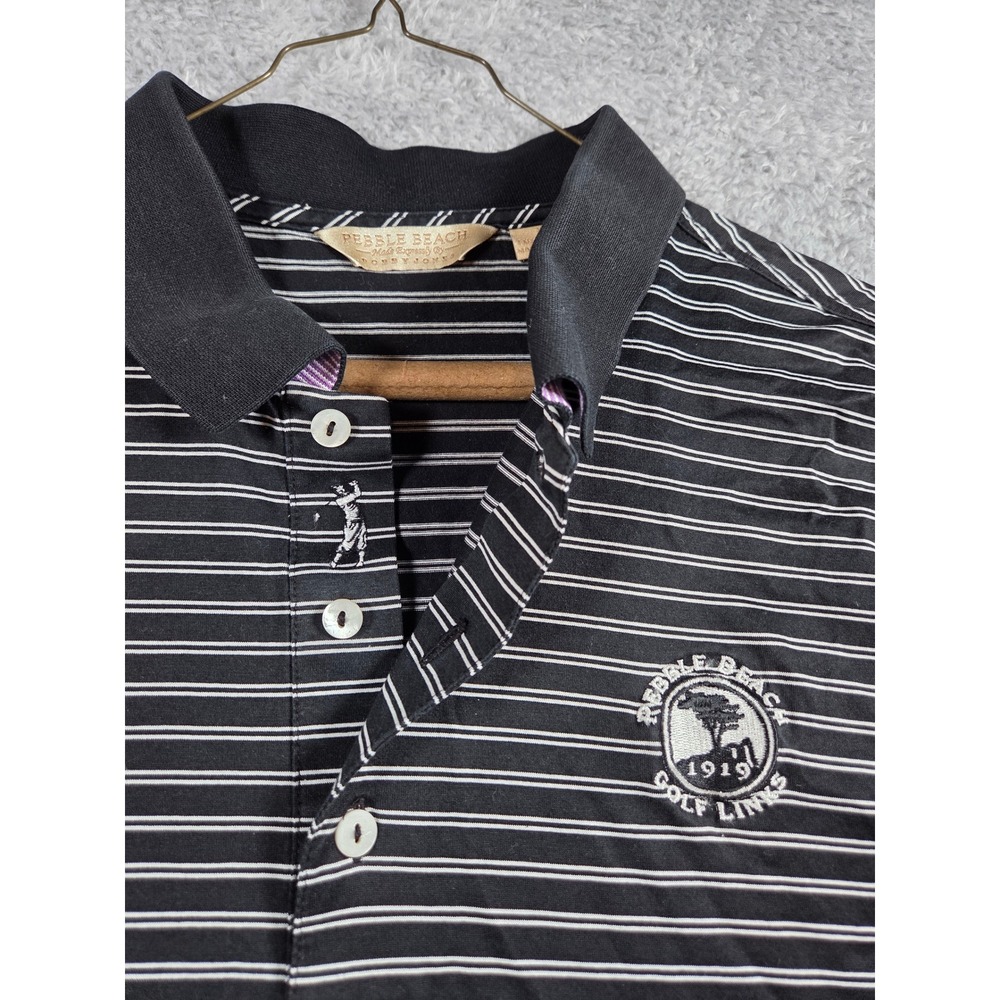 Pebble Beach Polo Shirt XL Black Mens Bobby Jones Striped Cotton Golf Logo